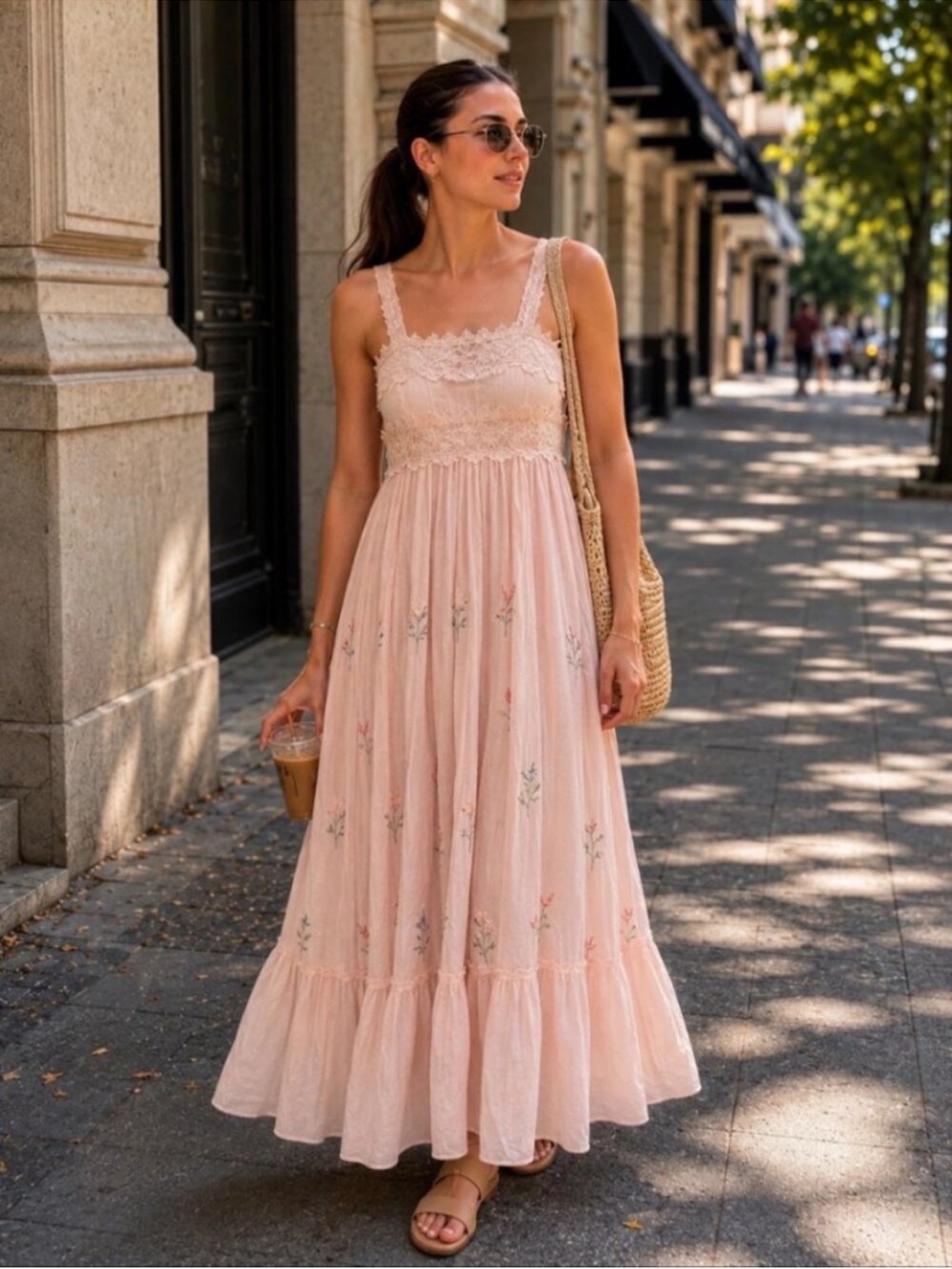 Caroline Constas cotton blend Guipure embroidered lace Anthro maxi dress size S